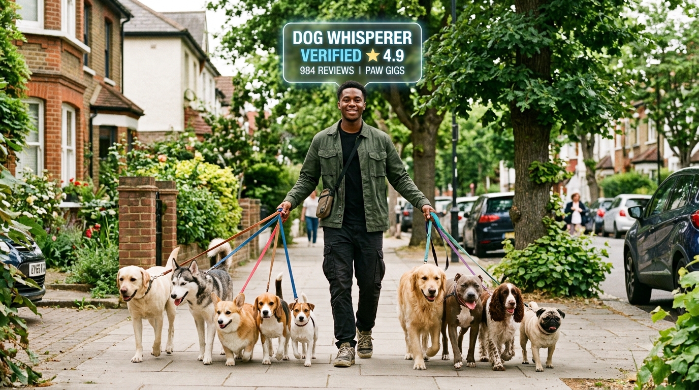 The Man walking ten dogs